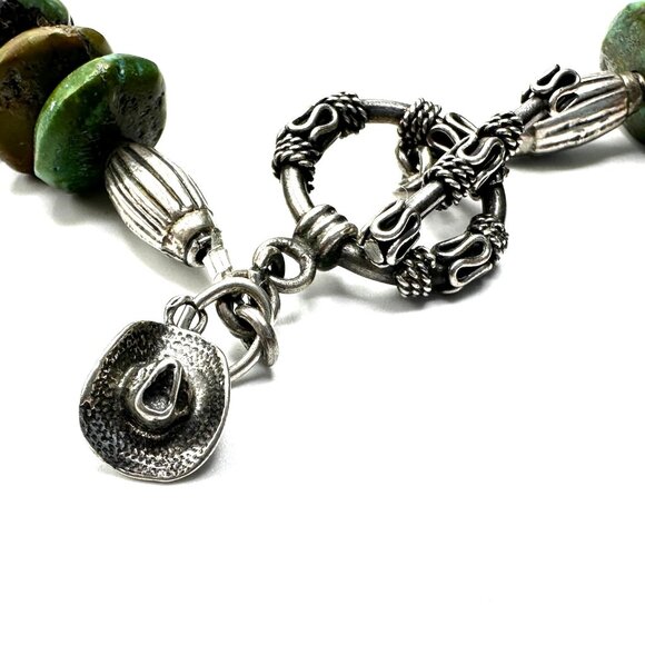 Vintage Sterling Silver & Turquoise Rondelle Necklace with Matrix Pendant — EUC - Picture 7 of 12